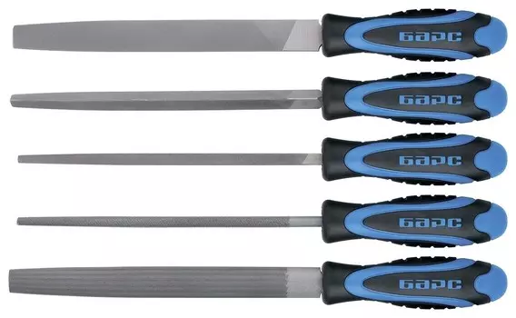 Набор напильников 200 мм, 5 шт, двухкомпонентная рукоятка