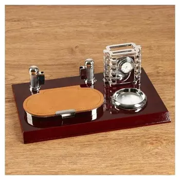 Набор настольный 4в1 Блок для бумаг, подаст. для печати, карандашница с часами, визитница