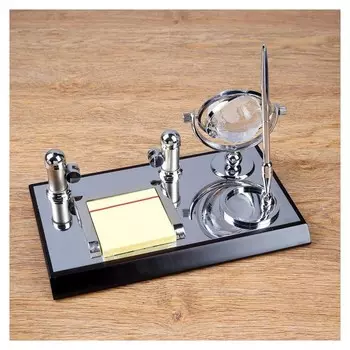 Набор настольный 4в1 Блок для бумаг, визитница, ручка, глобус