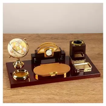 Набор настольный 6в1 Блок для бумаг, подаст. для печати, карандашница, часы, визитница,глобус