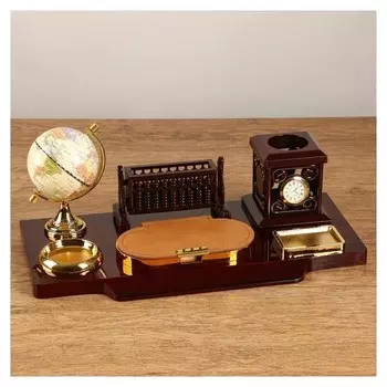 Набор настольный 6в1 Блок для бумаг, подаставка для печати, карандашница, часы, визитница, глобус