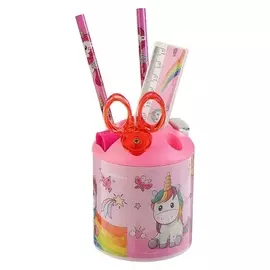 Набор настольный детский Единорог (подставка + 2 карандаша + линейка + точилка + ластик + блокнот 8 листов + ножницы)