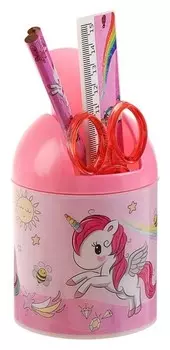 Набор настольный детский Единорог Подставка + 2 карандаша + линейка + точилка + ластик+ блокнот 8 листов + ножницы