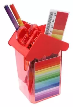 Набор настольный детский радуга(Подставка+2 каранд+линейка+точил+ластик+ блок 8л+ножницы)