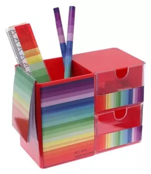 Набор настольный детский радуга(Подставка+2 карандаша+линейка+точилка+ластик+блок 8лист)