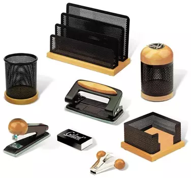 Набор настольный Galant "Wood&amp;metal", 8 предметов, светлое дерево и черный металл