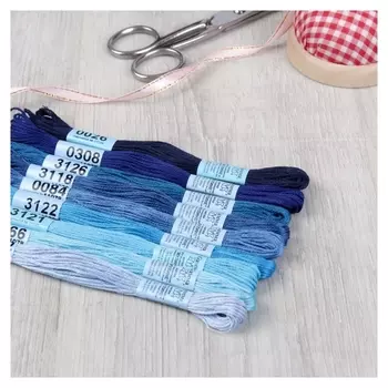 Набор ниток мулине, 8 ± 0,5 м, 9 шт, цвет синий спектр