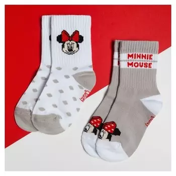 Набор носков "Minnie", минни маус, серый/белый, 12-14 см