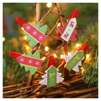 Набор новогоднего декора на прищепке, 6 шт. "Ёлочки"