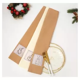 Набор новогодних полотенец вафельных декоративные кролики, размер 33х60см, 3 шт, вафля 190г/м, 100% хлопок