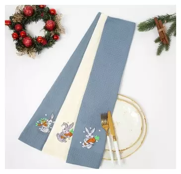 Набор новогодних полотенец вафельных кроличье счастье, размер 33х60см, 3 шт, вафля 190г/м, 100% хлопок
