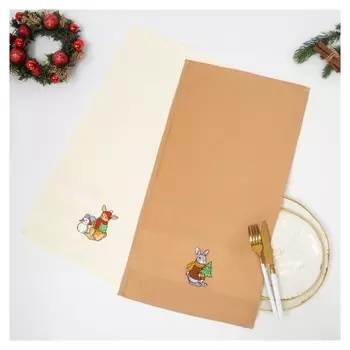 Набор новогодних полотенец вафельных зимние игры, размер 33х60см, 2 шт, вафля 190г/м, 100% хлопок