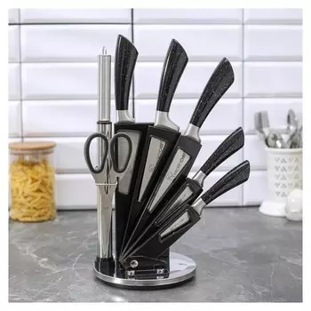 Набор ножей Overlord, лезвия: 8,5/12/19,5/20/17 см, мусат, ножницы, цвет чёрный