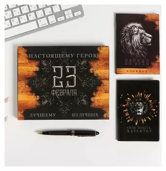 Набор обложка на паспорт, блокнот, ручка "Настоящему герою"
