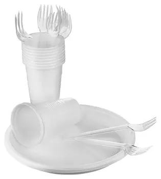 Набор одноразовой посуды столовый на 10 человек, бело-прозрачный