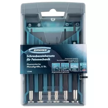 Набор отверток для точной механики, Crmo, металлические обрезиненные рукоятки, 6 шт, бокс трансформер