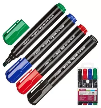 Набор перманентных маркеров Attache 1,5-3мм. набор 4цв скошенный наконечник