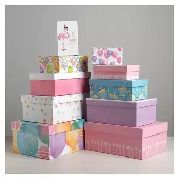 Набор подарочных коробок 10 в 1 Happy Birthday, 12 х 7 х 4 - 32,5 х 20 х 12,5 см