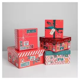 Набор подарочных коробок 5 в 1 «Новогодняя почта», 14 × 14 × 8 - 22 × 22 × 12 см