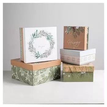 Набор подарочных коробок 5 в 1 «Зимний», 14 × 14 × 8 - 22 × 22 × 12 см