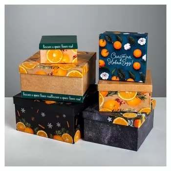 Набор подарочных коробок 6 в 1 «Мандариновый», 10 × 10 × 6‒20 × 20 × 11 см