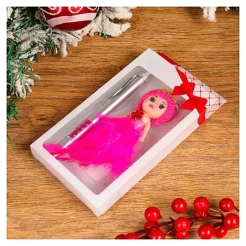 Набор подарочный 2в1 (Ручка, брелок-кукла розовая)