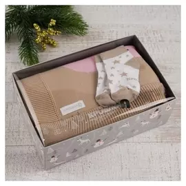 Набор подарочный "Друзья" вязаный плед 90х90 см, носки 9-12 мес