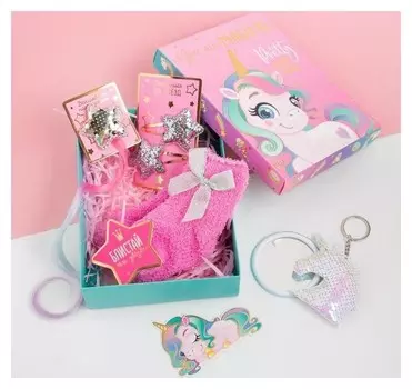 Набор подарочный Kaftan "Pretty Unicorn" носки 18-20 см и аксессуары