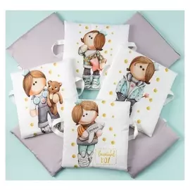 Набор подушек крошка Я "Принц Тим" цв. белый/серый 35*35 см-8 шт, сатин