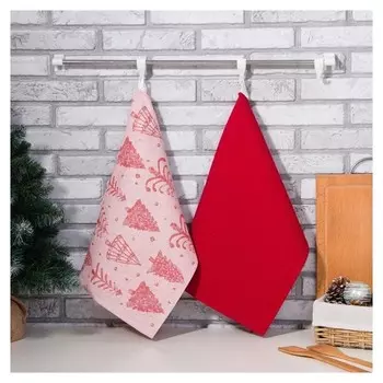 Набор полотенец "Этель" елочки 40х60см -2шт., цв. розовый, 100% хл