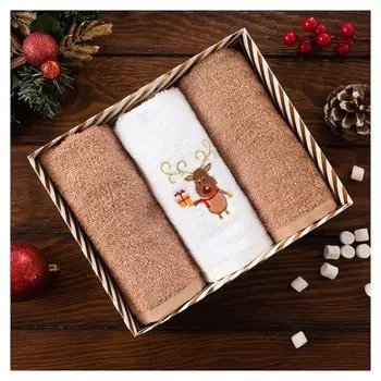 Набор полотенец «Олень с подарком» 30х60 см -3 шт
