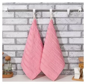 Набор полотенец "Полоса" цв.розовый, 34*34 см -2 шт, 100% хл