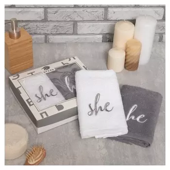 Набор полотенец "She &amp; He" 30х60 см-2 шт, 100% хлопок, 340г/м2