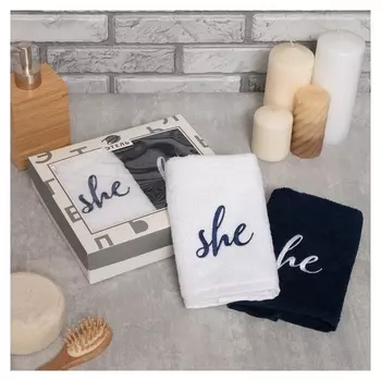 Набор полотенец "She &amp; He" 30х60 см-2 шт, 100% хлопок, 340г/м2