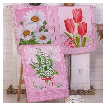 Набор полотенец в коробке букетики 45х60 см, 3 шт, розовый, вафля, 170 гр/м2, хлопок 100%