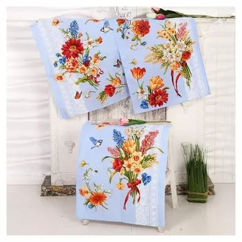 Набор полотенец в коробке цветы для любимых 45х60 см, 3 шт, голубой, вафля, 170 гр/м2, хлопок 100%