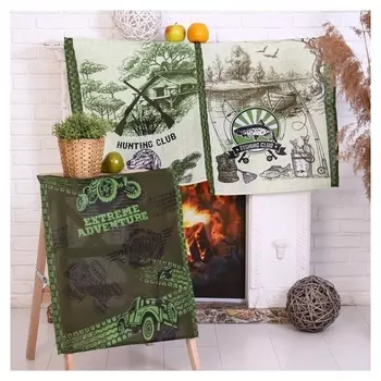 Набор полотенец в коробке охота 45х60 см, 3 шт, зеленый, вафля, 170 гр/м2, хлопок 100%