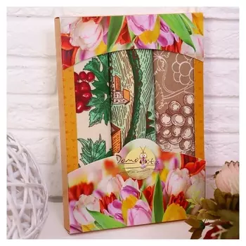 Набор полотенец в коробке сомелье 45х60 см, 3 шт, вафля, 160 гр/м2, хлопок 100%