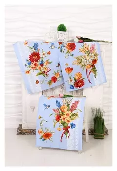 Набор полотенец в пакете цветы для любимых 45х60 см, 3 шт, голубой, вафля, 170 гр/м2, хлопок 100% 4