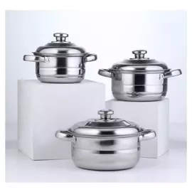 Набор посуды «Базис», 3 кастрюли 16/18/20 см, с металлическими крышками, индукция