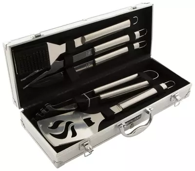 Набор приборов для барбекю, 5 шт, в алюминиевом кейсе, Camping
