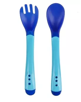 Набор приборов для кормления термовилка и термоложка, 2 шт., цвет голубой