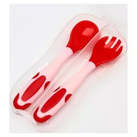 Набор приборов для кормления термовилка и термоложка, 2 шт, цвет красный/розовый