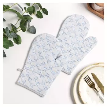 Набор прихваток-рукавичек мари санна бык Гуч 2шт, голубой, стёганая