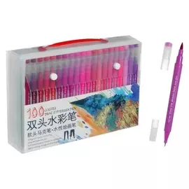 Набор профессиональных маркеров, 100 штук/100 цветов, двусторонний, малиновый корпус