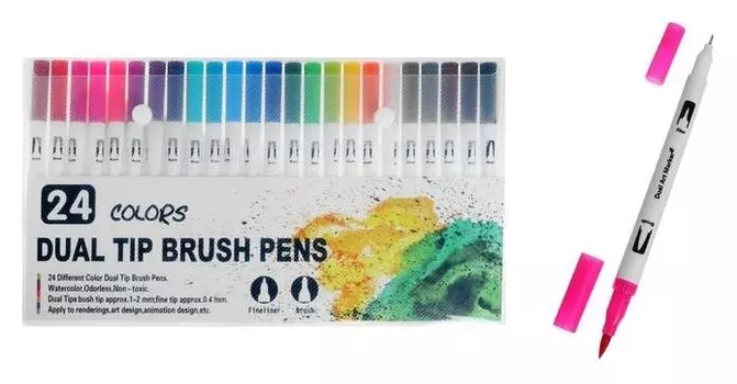 Набор профессиональных маркеров, 24 штуки/24 цвета, двусторонний, белый корпус