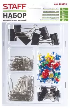 Набор "Profit", зажимы 19 и 25 мм по 6 шт., скрепки 28 мм/60 шт., 50 мм/30 шт., кнопки-гвоздики 50 шт., блистер