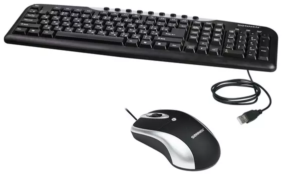 Набор проводной Sonnen Kb-s110, Usb, клавиатура 116 клавиш, мышь 3 кнопки, 1000 Dpi, черный/серебристый, 511284