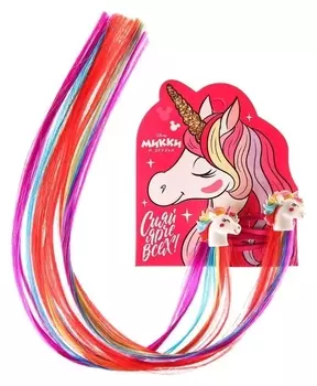 Набор прядей для волос на зажиме "Единорог", минни маус, 2 шт, разноцветные, 40 см