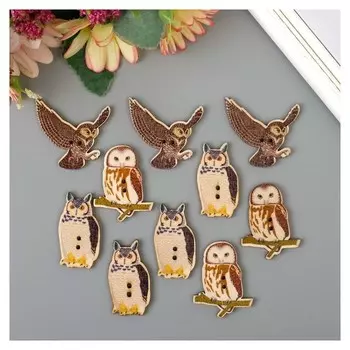 Набор пуговиц декоративных дерево "Филины" набор 10 шт